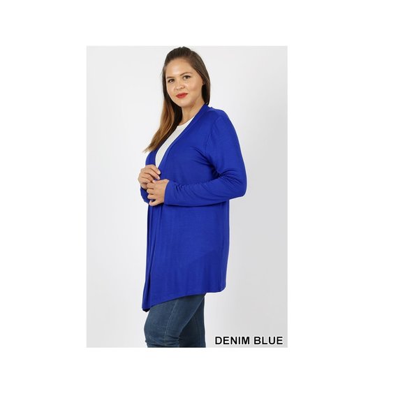 Plus Size Cardigan - Blue Cardigan - Drapey Open Front Long Sleeve Cardigan - Picture 3 of 4